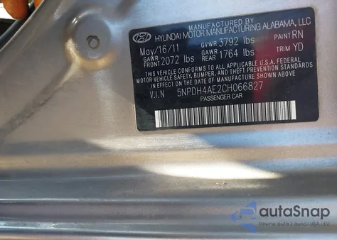 2012 Hyundai Elantra Gls from USA, damaged, VIN 5NPDH4AE2CH066827